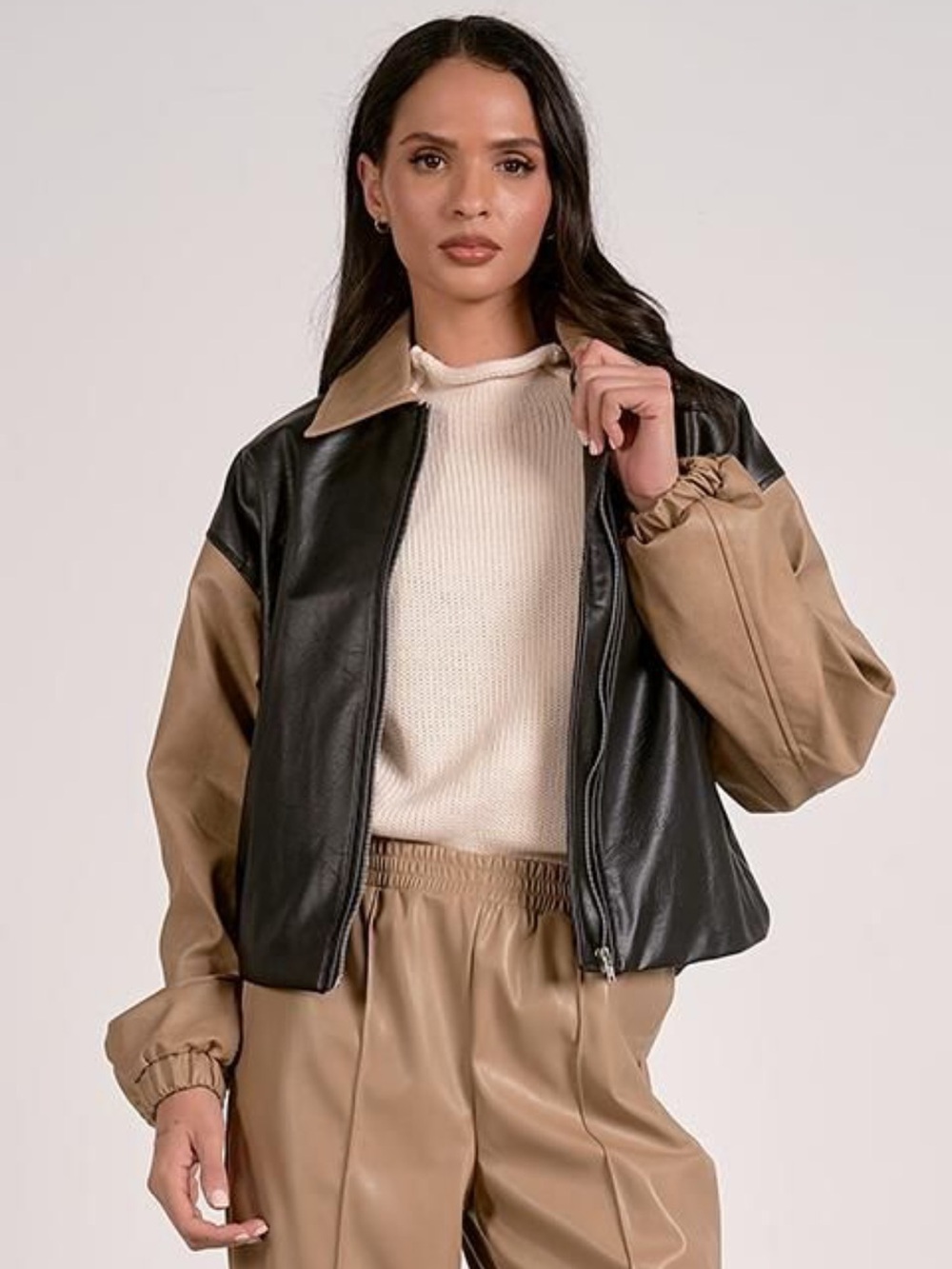 NWT Elan Chocolate and Tan Bomber Jacket / M